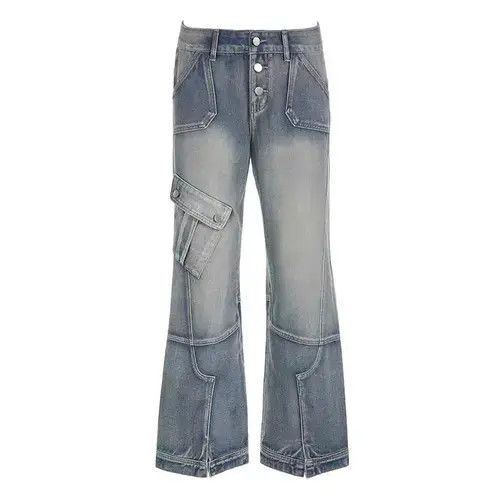 Designer Retro washed distressed irregular pocket cargo jeans Size 28" / US 6 / IT 42 - 4 Thumbnail