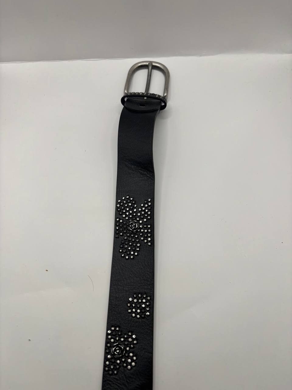 Vintage Y2K Floral Studded Leather Belt - Black Size ONE SIZE - 4 Thumbnail