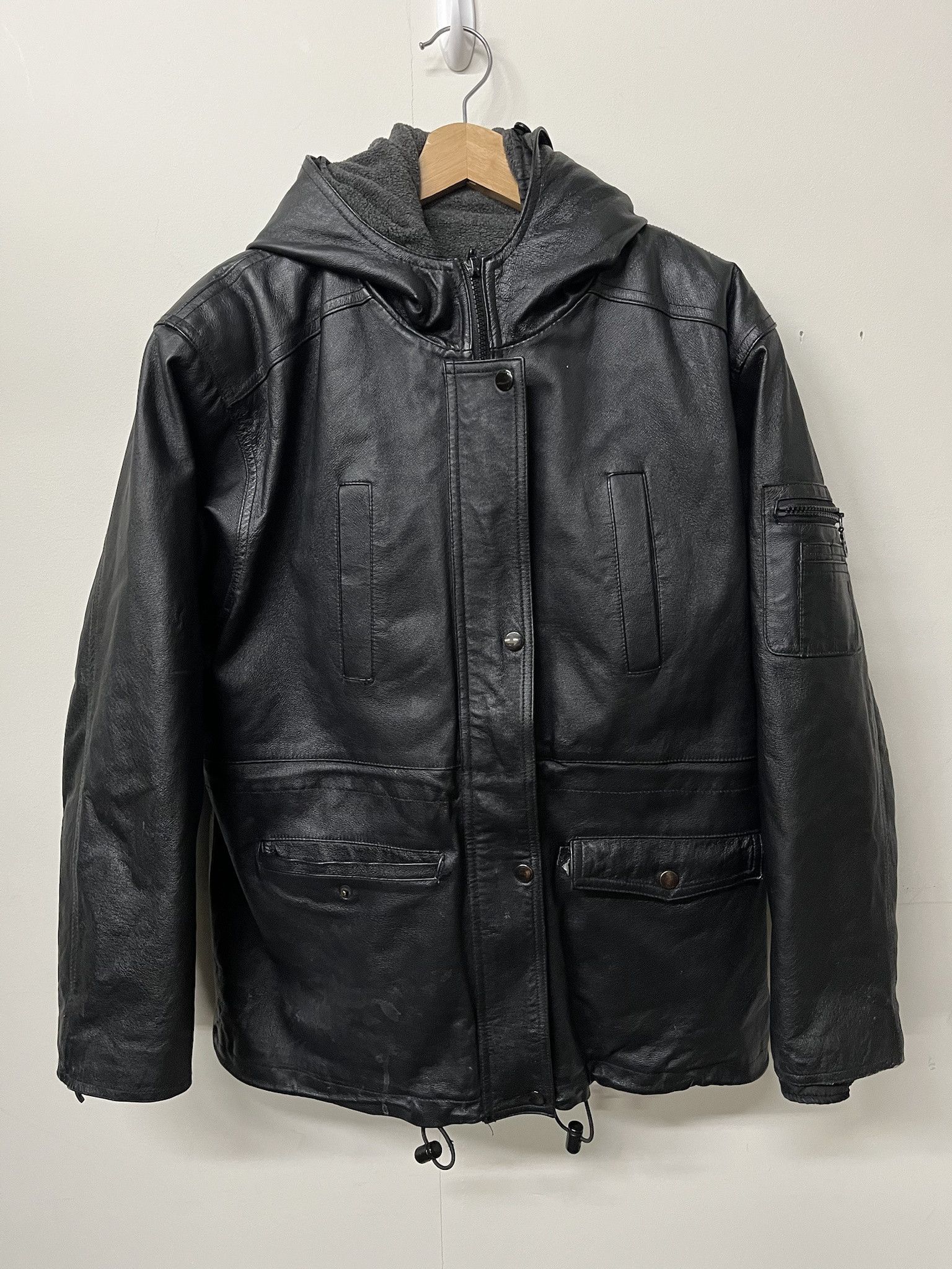 Leather × Wilsons Leather Vintage 2000s Leather Hooded Jacket Fleece Lined Leather Coat Size M Size US M / EU 48-50 / 2 - 1 Thumbnail