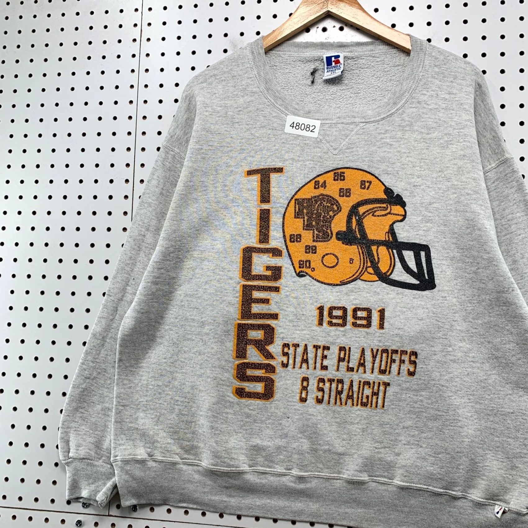 Russell Athletic VINTAGE Tigers Football Sweatshirt Mens 2XL Gray Russell Athletic Crew Neck 90s State Playoff Champs US Size US XXL / EU 58 / 5 - 4 Thumbnail