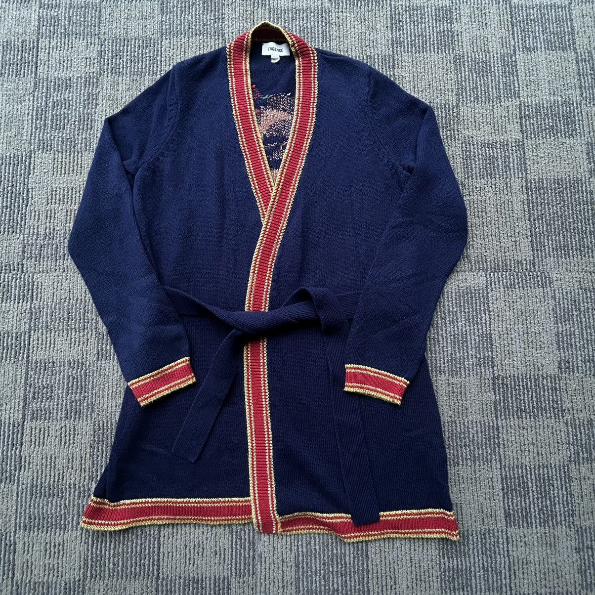 L'AGENCE L’Agence Lorie Coiled Snake Roses Intarsia Navy Cardigan Size S / US 4 / IT 40 - 2 Thumbnail