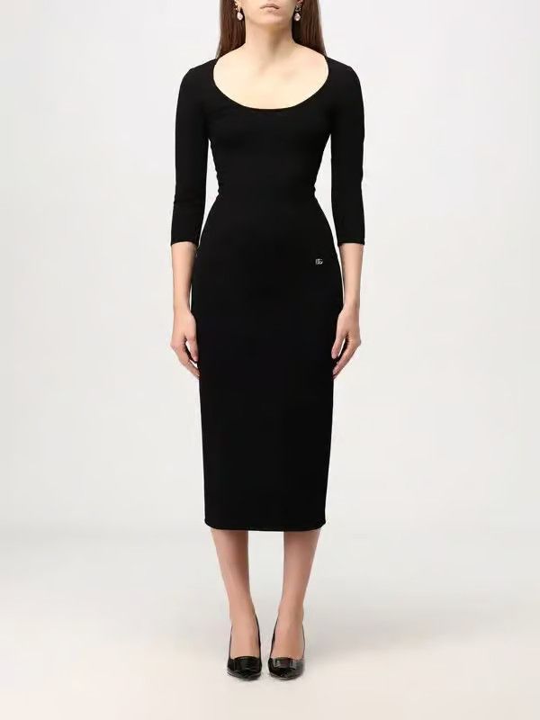 Dolce & Gabbana o1s22i1n0225 Did-Length Viscose Knit Dress in Black Size L / US 10 / IT 46 - 1 Thumbnail