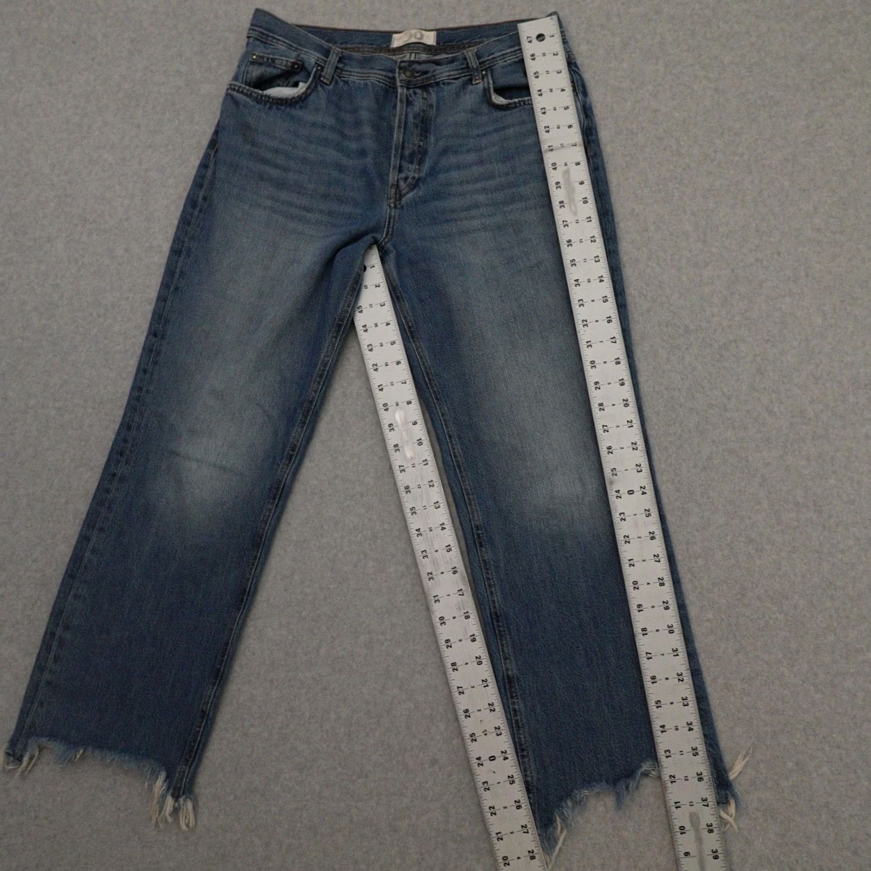 Vintage We The Free Womens Jeans 29 (29X27) Wide-Leg Baggy Fray Hem Blue Stripe Size 29" - 3 Thumbnail