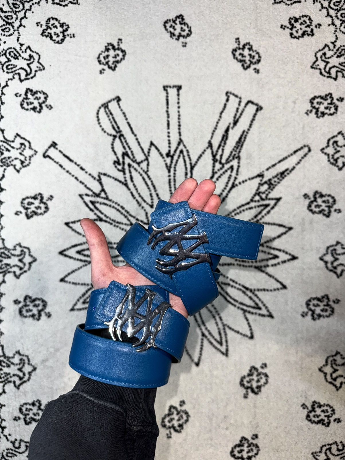 Amiri AMIRI BLUE SILVER MA LOGO LEATHER BELT Size ONE SIZE - 1 Thumbnail