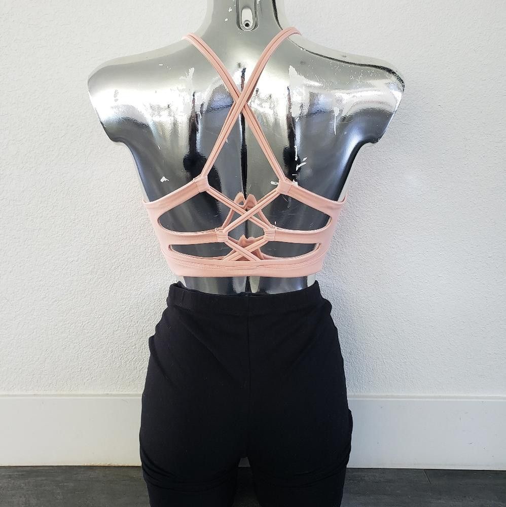 Designer Light Pink Stappy Back Longline Sport Bra Size ONE SIZE - 2 Thumbnail