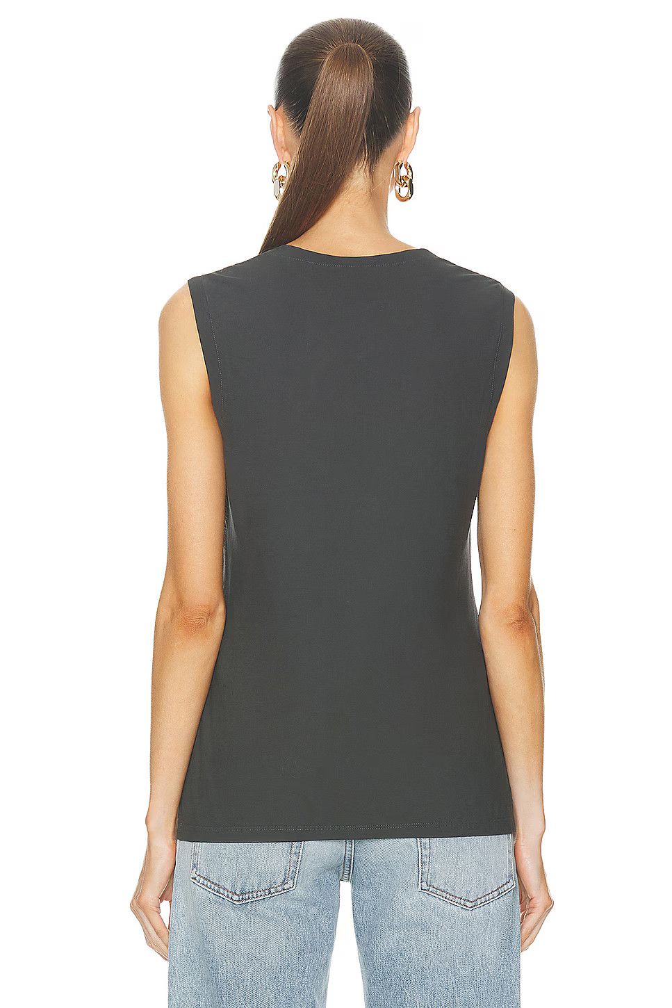 Saint Laurent Paris o1la1rc1a0425 773451 Tank Top Jersey Coton Crepe in Gris Size M / US 6-8 / IT 42-44 - 3 Thumbnail