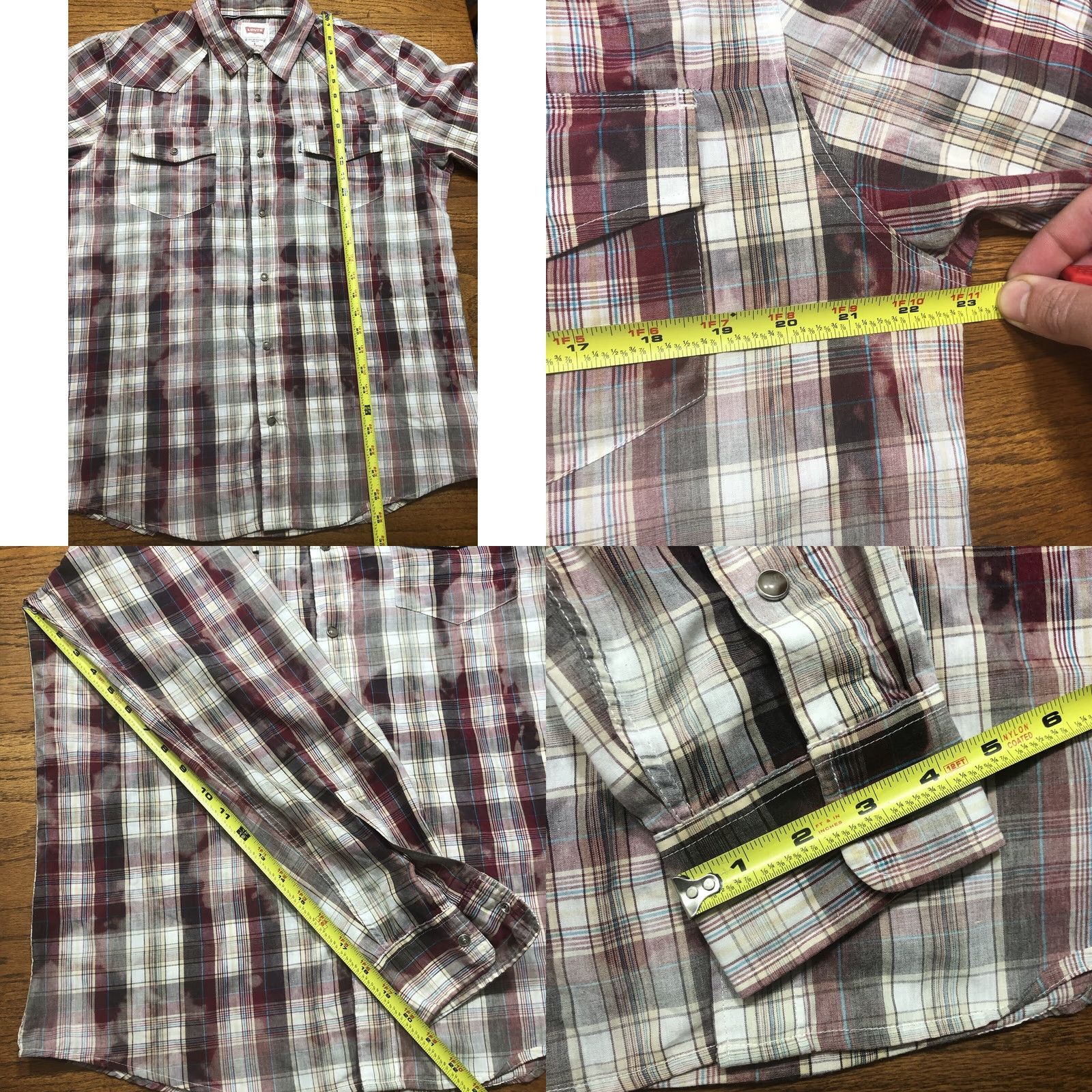 Levi's Levis Acid Wash Plaid Mens L Modern Pearl Snap Western Cowboy Long Sleeve Shirt Size US L / EU 52-54 / 3 - 8 Thumbnail