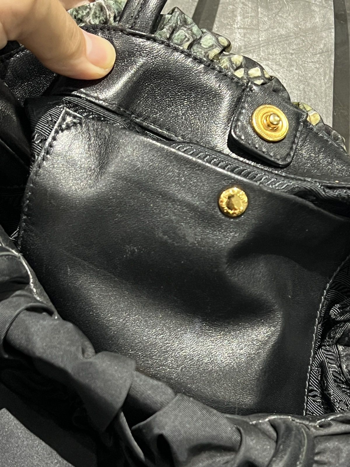 Prada PRADA Green/Black Python Print Nylon Small Bow Satchel Bag Size ONE SIZE - 8 Thumbnail