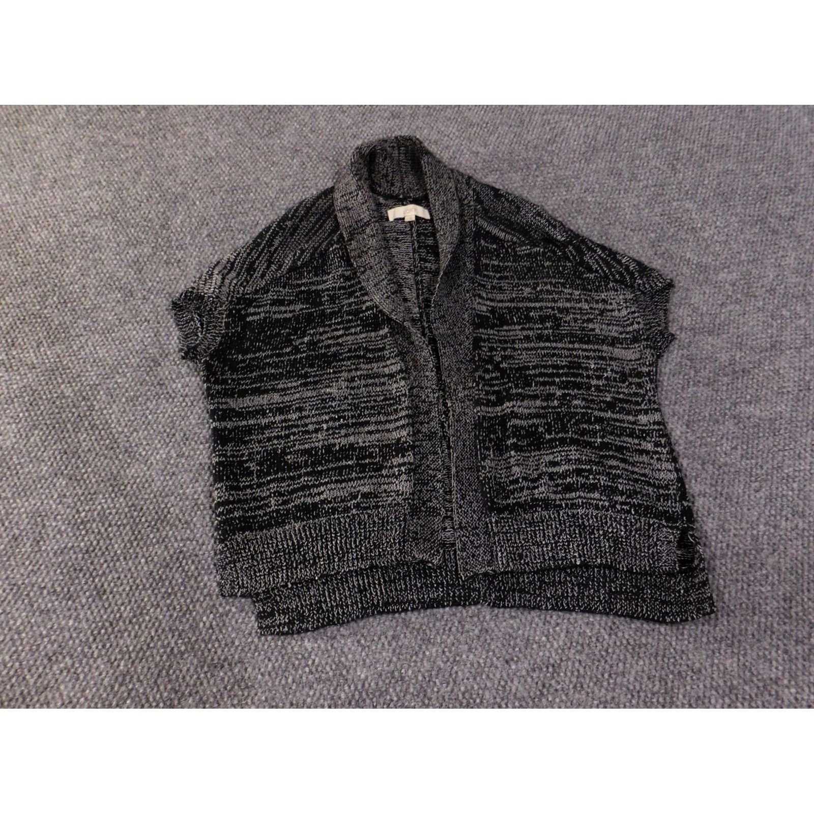 Loft LOFT Cardigan Womens Small Black Gray Short Sleeve Open Front Knit Sweater Size S / US 4 / IT 40 - 2 Thumbnail