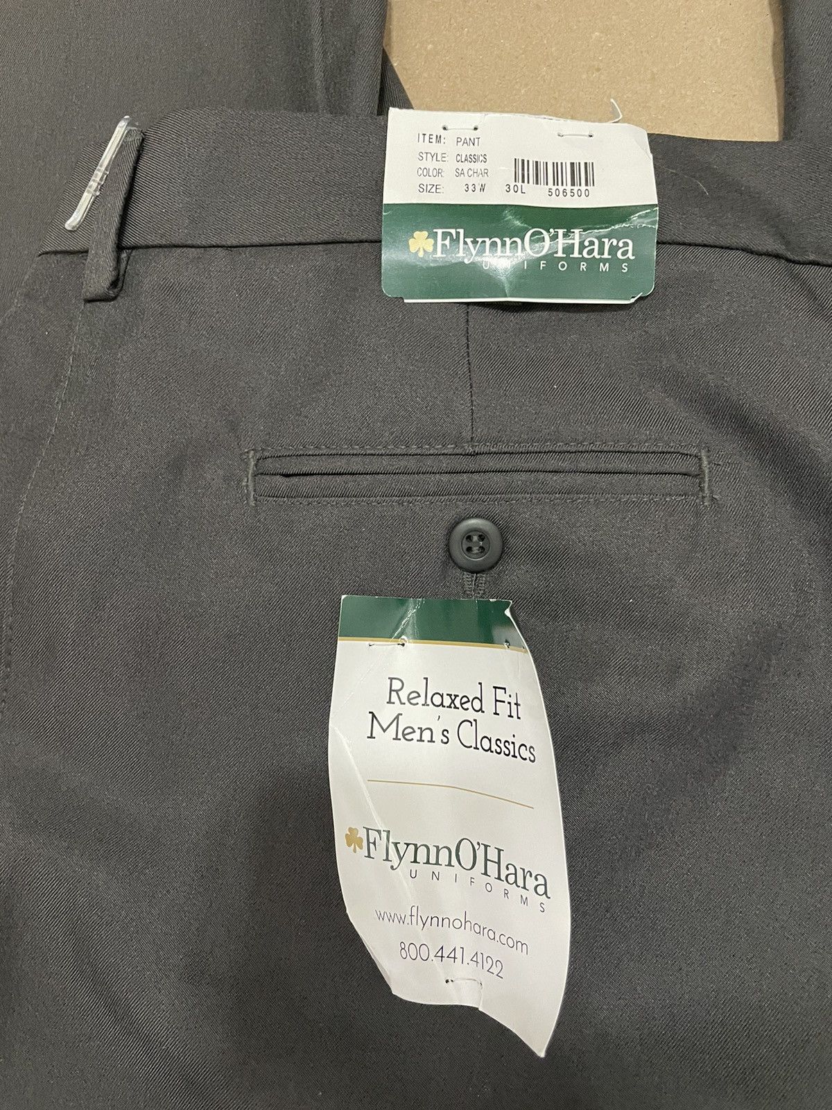 Designer Flynn O'Hara Uniform Men's Gray Pants relaxed fit SIze 33x Size US 33 - 2 Thumbnail