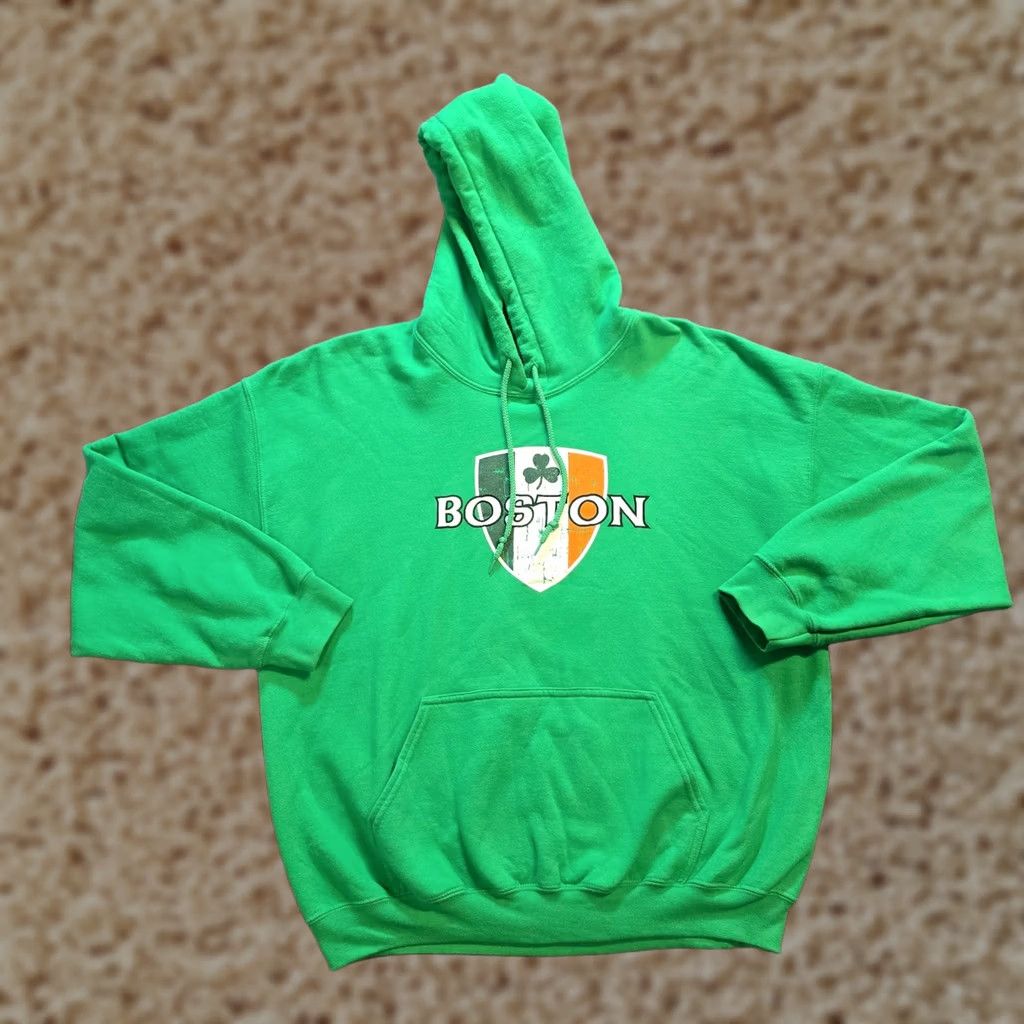 Gildan Gildan Hoodie Women XL Green Pockets Logo Boston Sweatshirt Ireland Ireland Lounge Heavy Blend Regular Size XL / US 12-14 / IT 48-50 - 1 Thumbnail