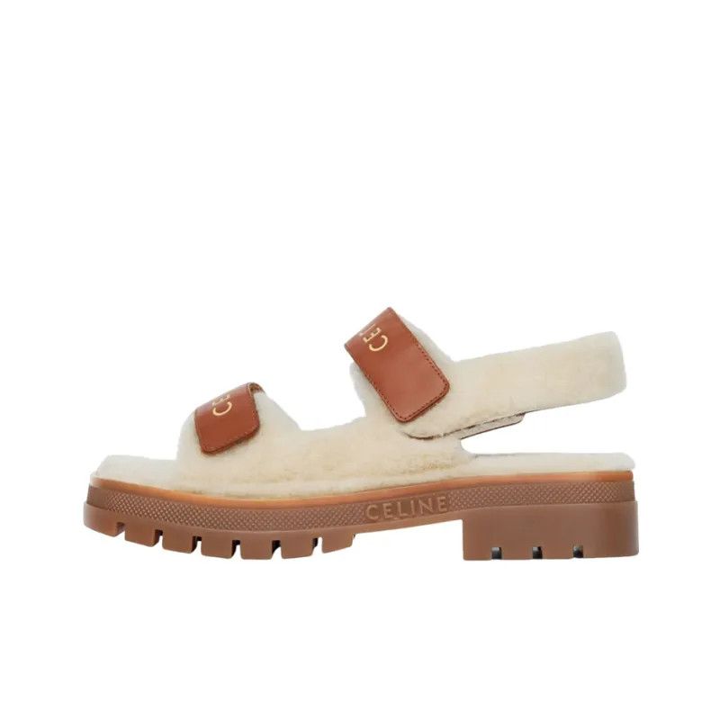 Celine o1bcso1str0724 Chunky Sandal Shearling Natural / Tan Size US 9 / IT 39 - 1 Thumbnail