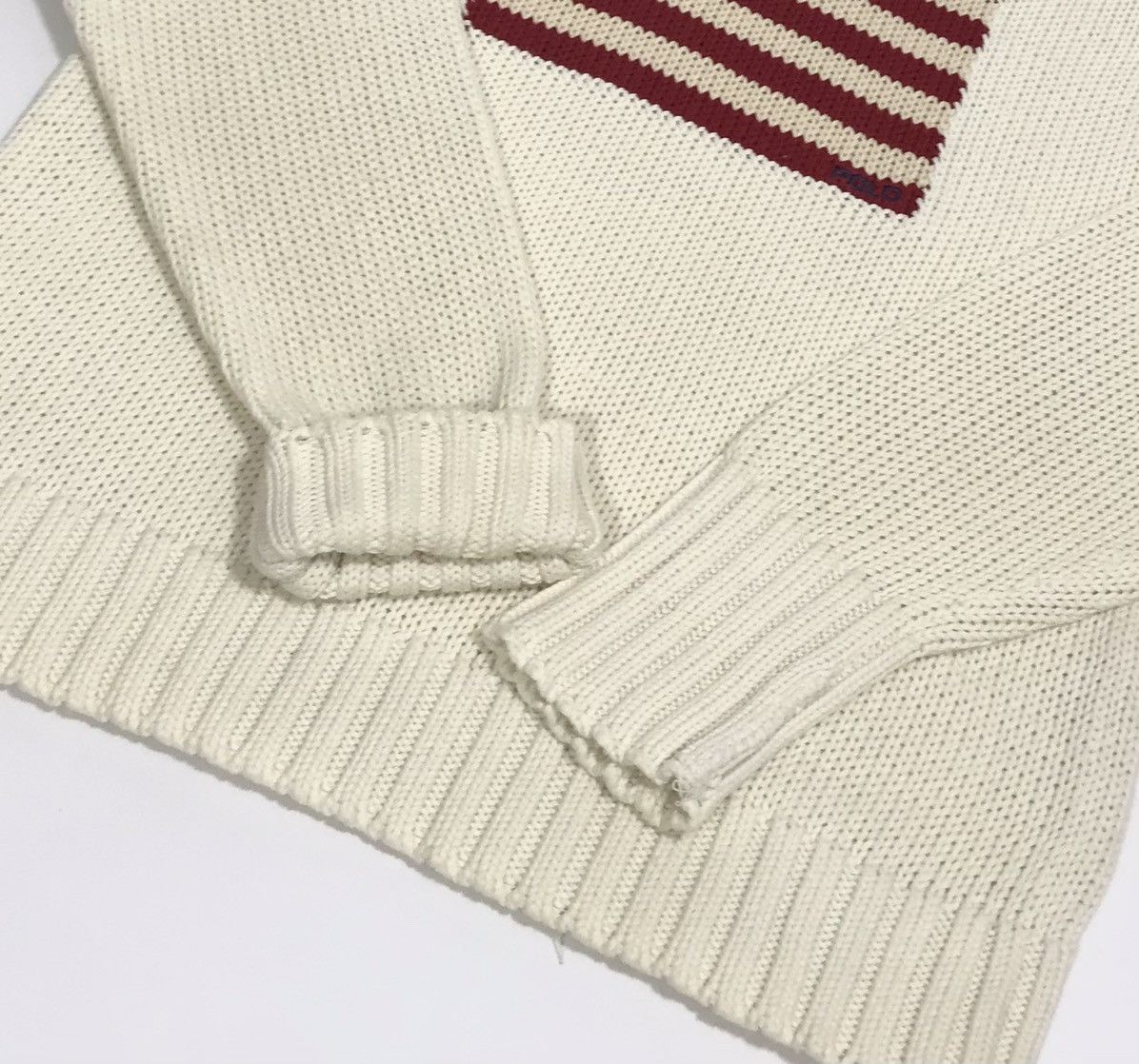 Polo Ralph Lauren Polo Ralph Lauren Mens The Iconic Flag Knit Sweater Cream Size US L / EU 52-54 / 3 - 3 Thumbnail