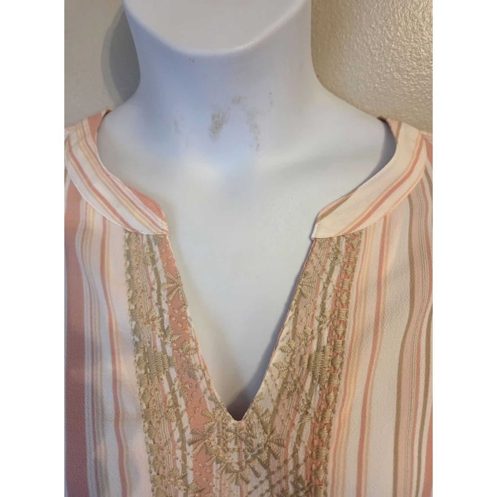 Vintage Ruby Rd Woman Pink White Stripe Embroidered Top Shirt Boho 2X Size XXL / US 16-18 / IT 52-54 - 2 Thumbnail