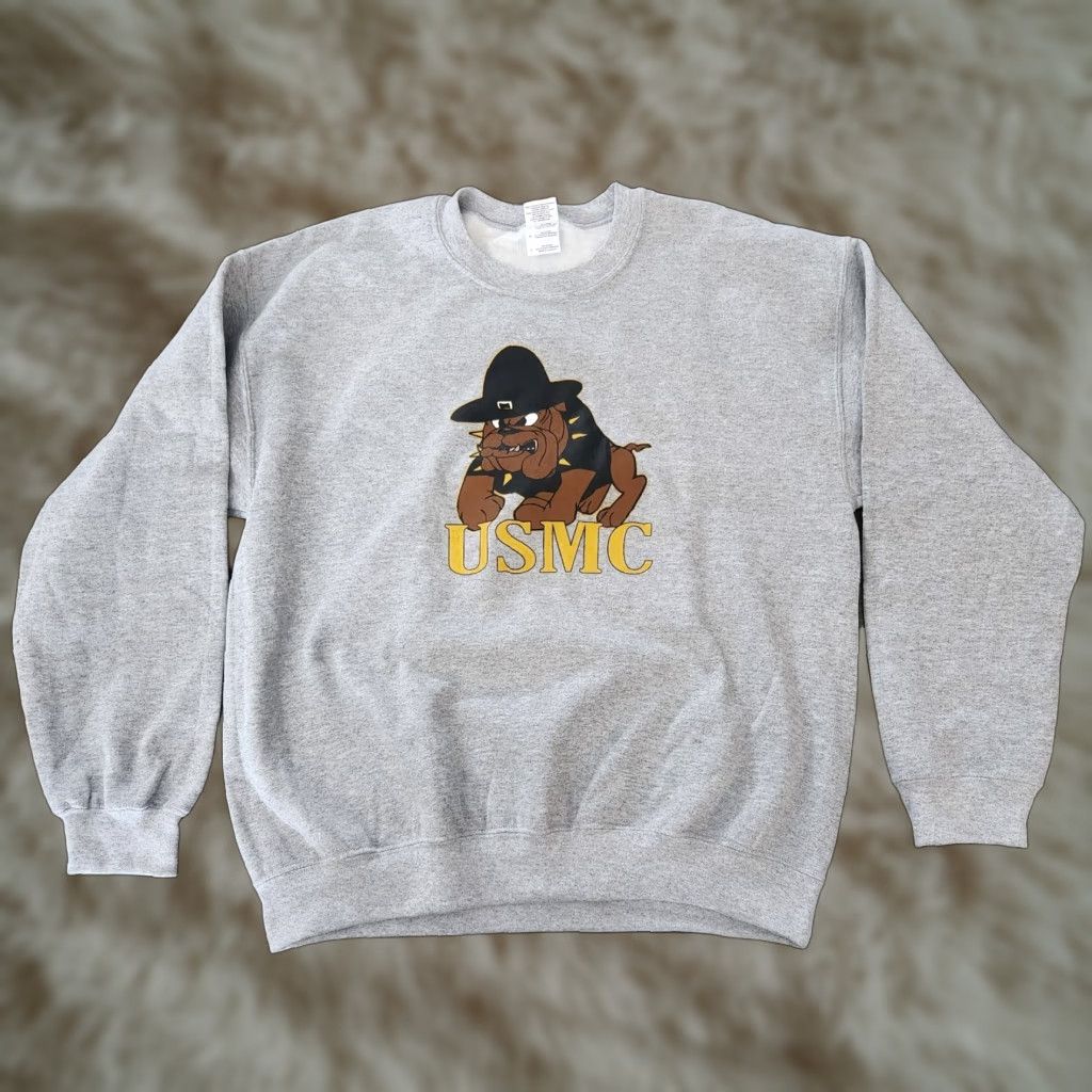 Gildan USMC US Marine Corps Bulldog Sweatshirt Sz Large Gray Crewneck Sweatshirt Size US L / EU 52-54 / 3 - 1 Thumbnail