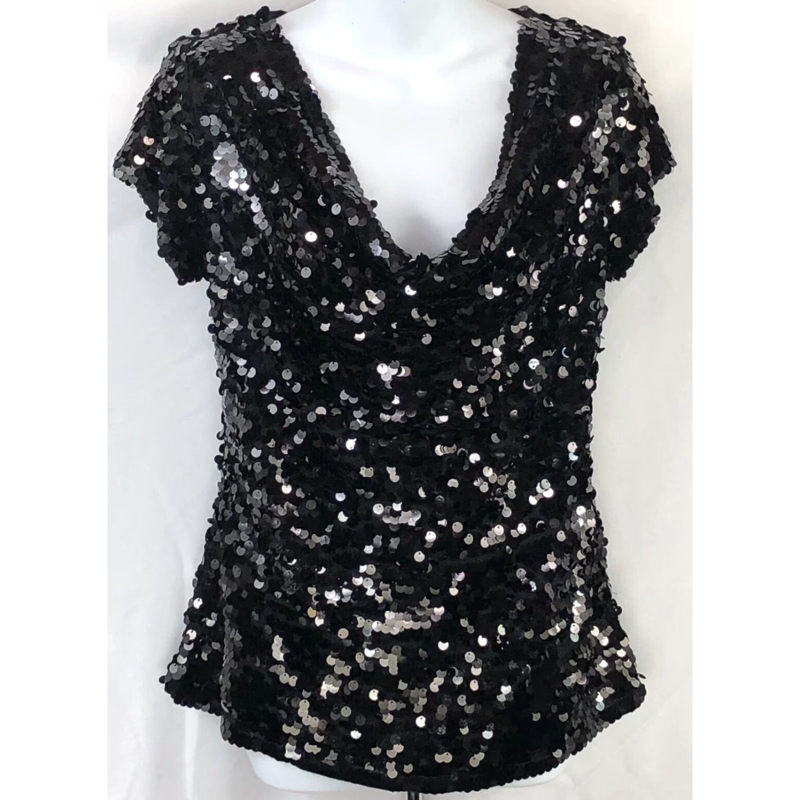 Incu INC Blouse Shirt M Black Sequins Draped Cowl Neck Evening Party Cocktail Top Size M / US 6-8 / IT 42-44 - 5 Thumbnail
