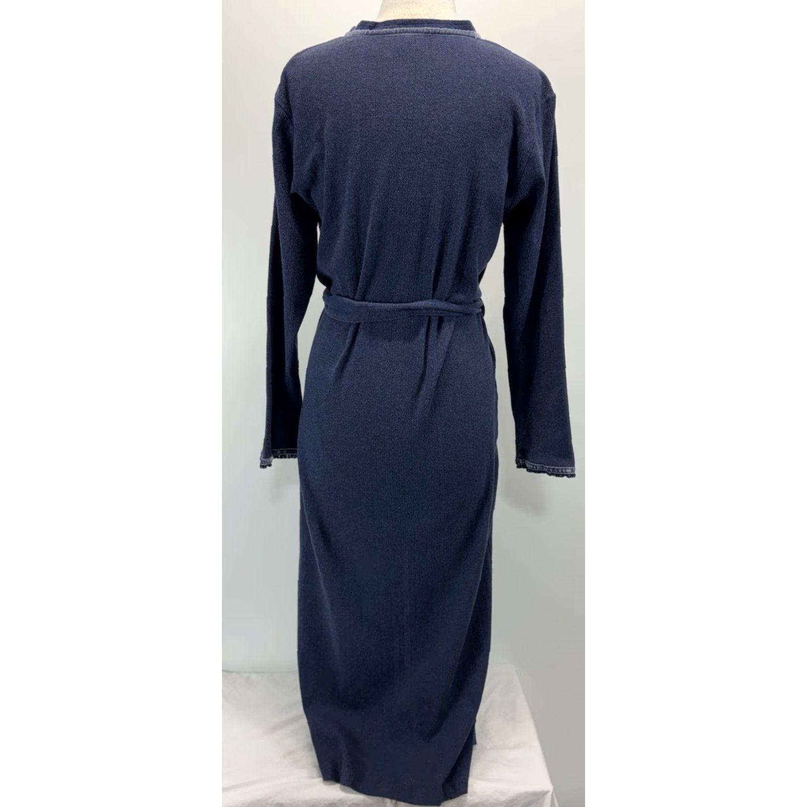 Velvet Gillian O’Malley Nightgown Robe Women’s S/M Navy Velvet Trim Button Front Long Sleeve Woman Spa Sleepwear Size ONE SIZE - 3 Thumbnail