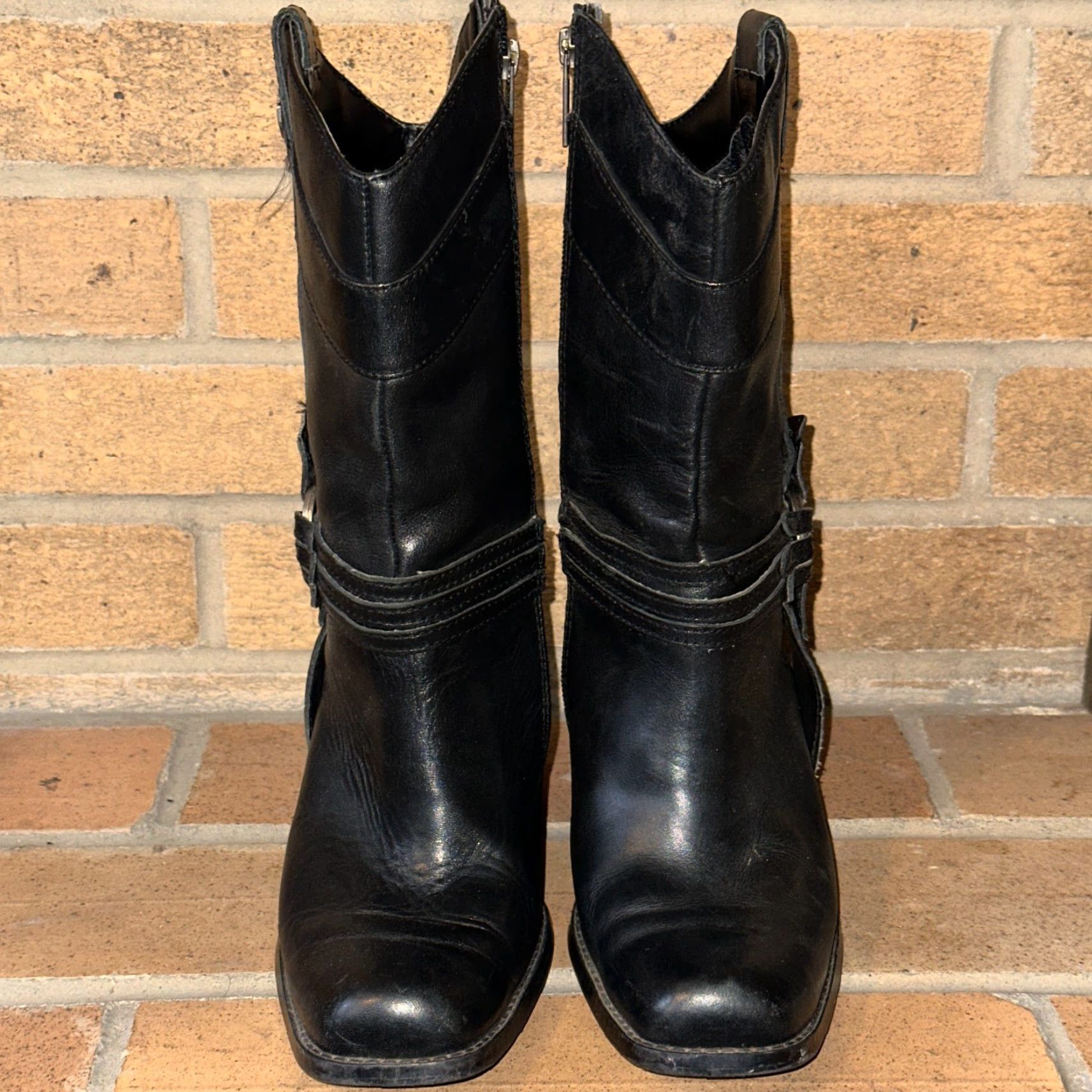 Harley Davidson Harley-Davidson Boots Womens Black Leather Mid Calf Zip Pointed Toe 9 Block Heel Motorcycle Biker D85068 Size US 9 / IT 39 - 5 Thumbnail