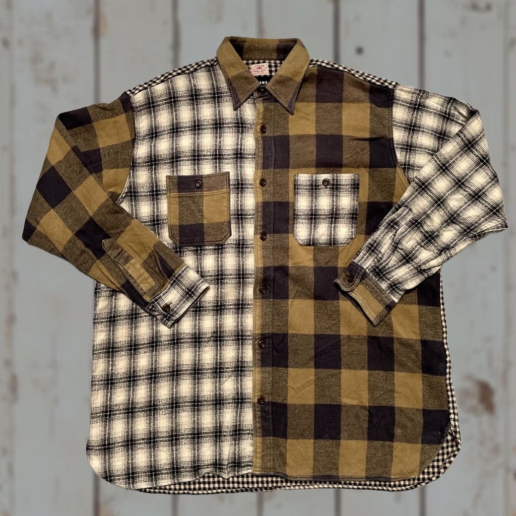 Sugar Cane Beams x Sugar Cane Heavy Cotton Plaid Patchwork Work Shirt - Japan - Unisex - L-XL Size US L / EU 52-54 / 3 - 1 Thumbnail