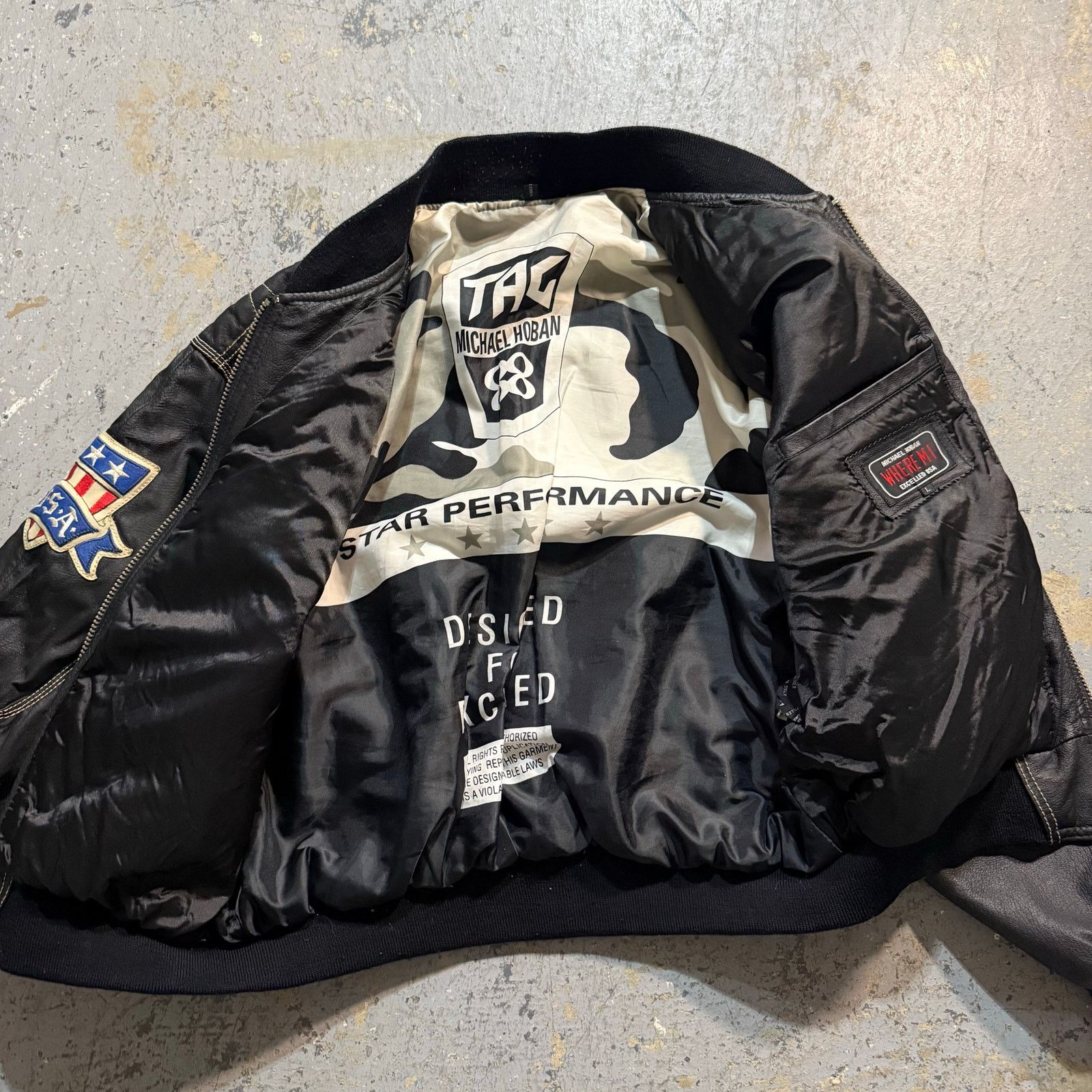 Vintage vtg Michael Hoban Black Leather Bomber Jacket USA Eagle Sz L Size US L / EU 52-54 / 3 - 6 Thumbnail