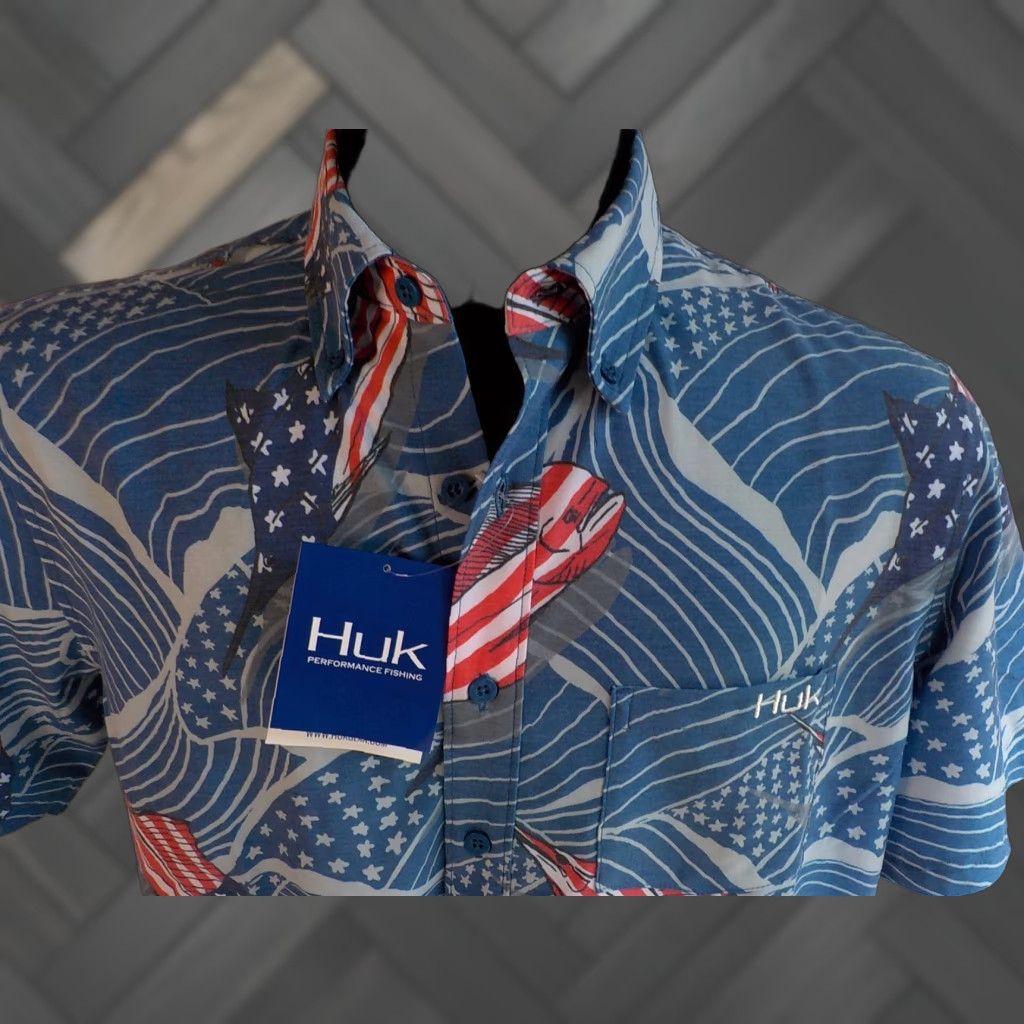 Vintage HUK Kona Fins N Stripes SS Fishing Shirt Red/Blue/White NWT SZ S Button-Up Polo Shirt Mens Size US S / EU 44-46 / 1 - 1 Thumbnail