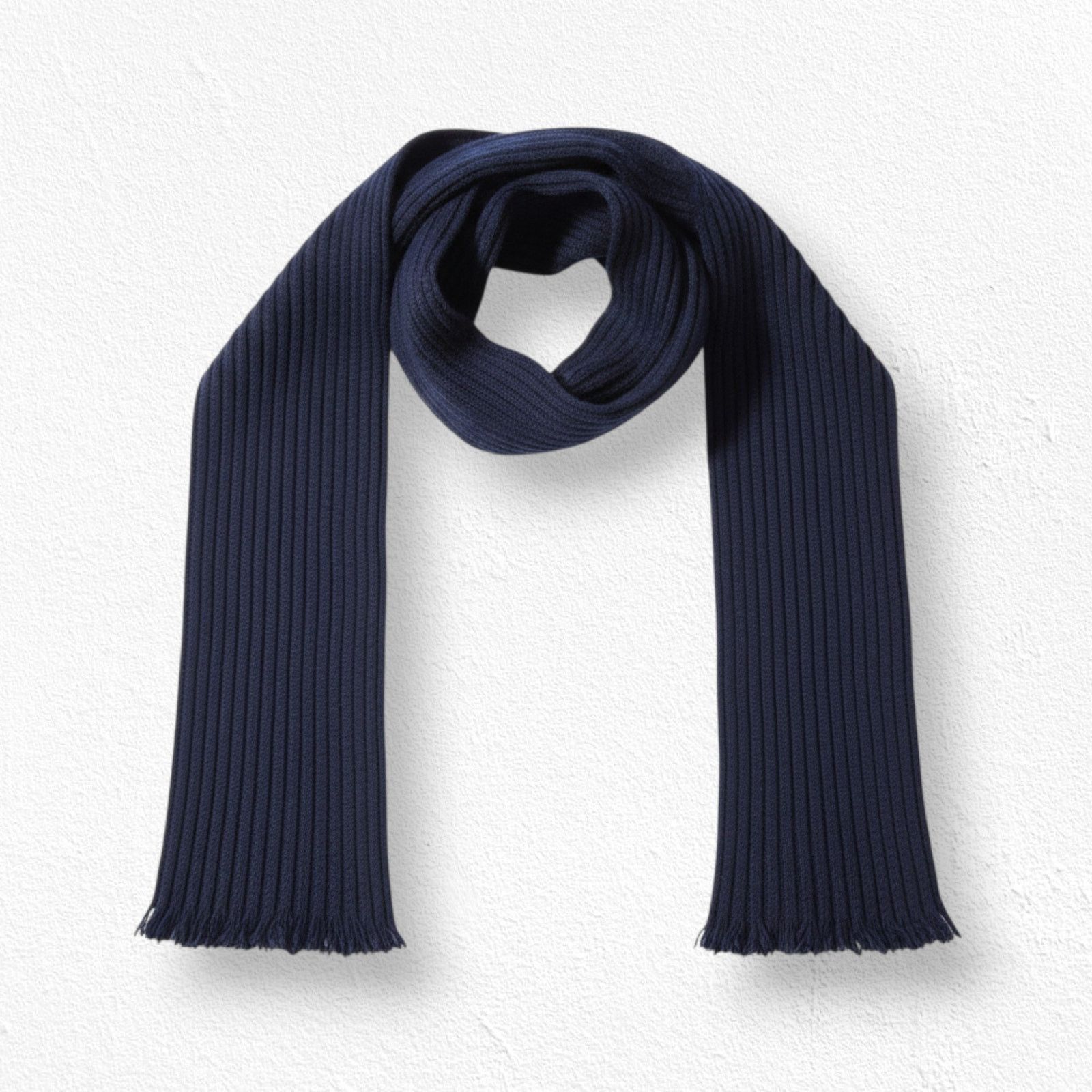Other Navy Blue Ribbed Knit Fringe Soft Scarf OSFM Size ONE SIZE - 1 Thumbnail