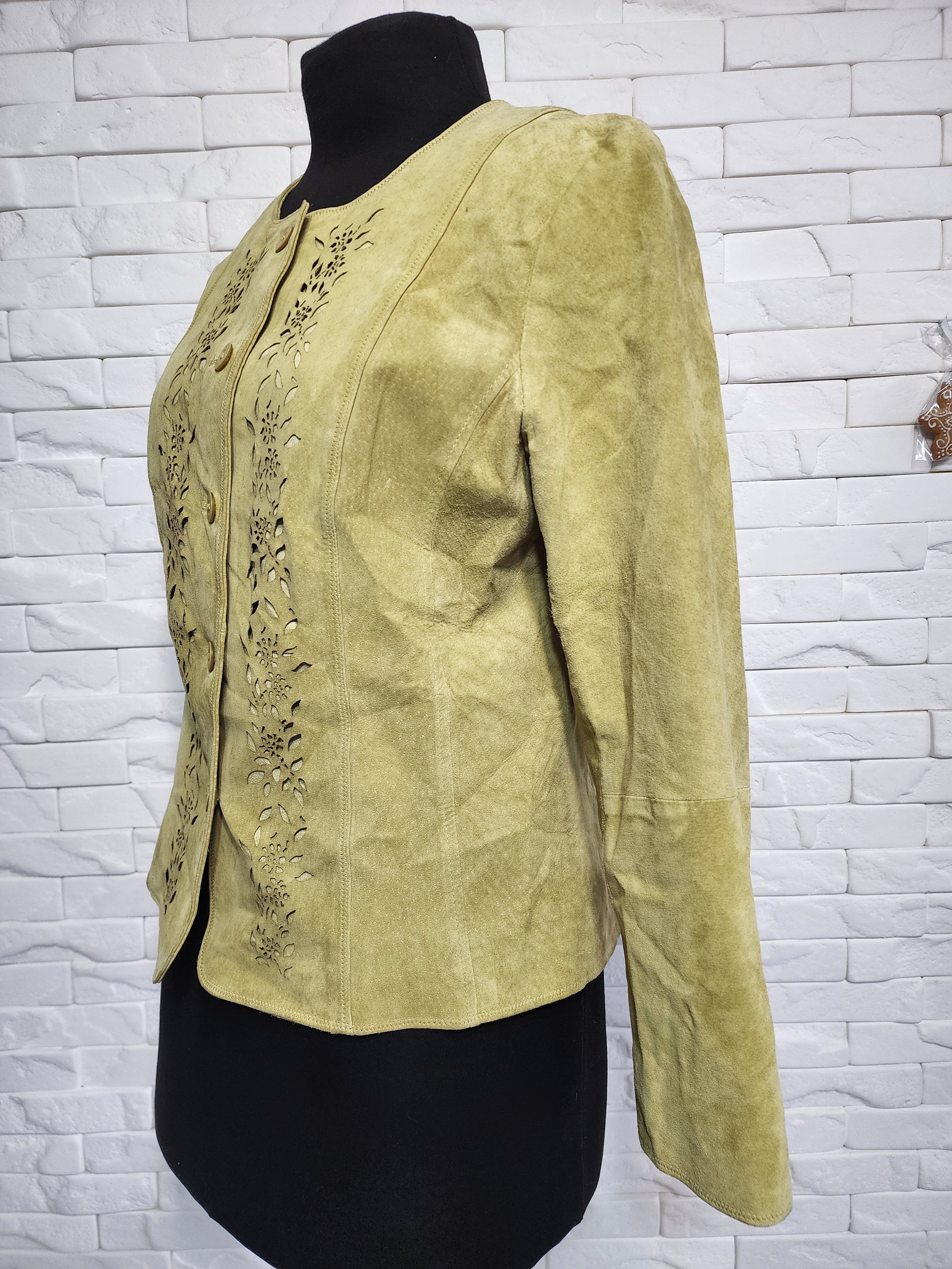 Other Green Suede Jacket: Women's Button-Up Leather Coat Size L / US 10 / IT 46 - 2 Thumbnail