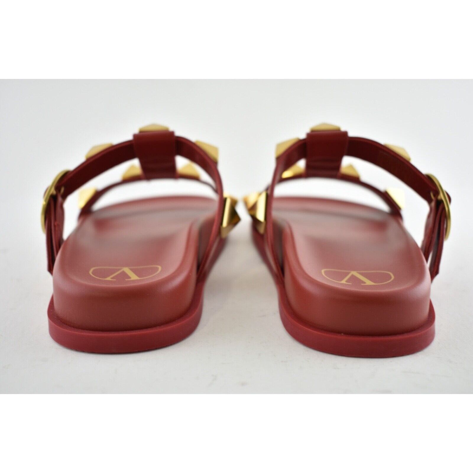 Valentino Valentino Rockstud Roman Stud Rosso Red Gold Leather Slide Size US 6 / IT 36 - 11 Thumbnail