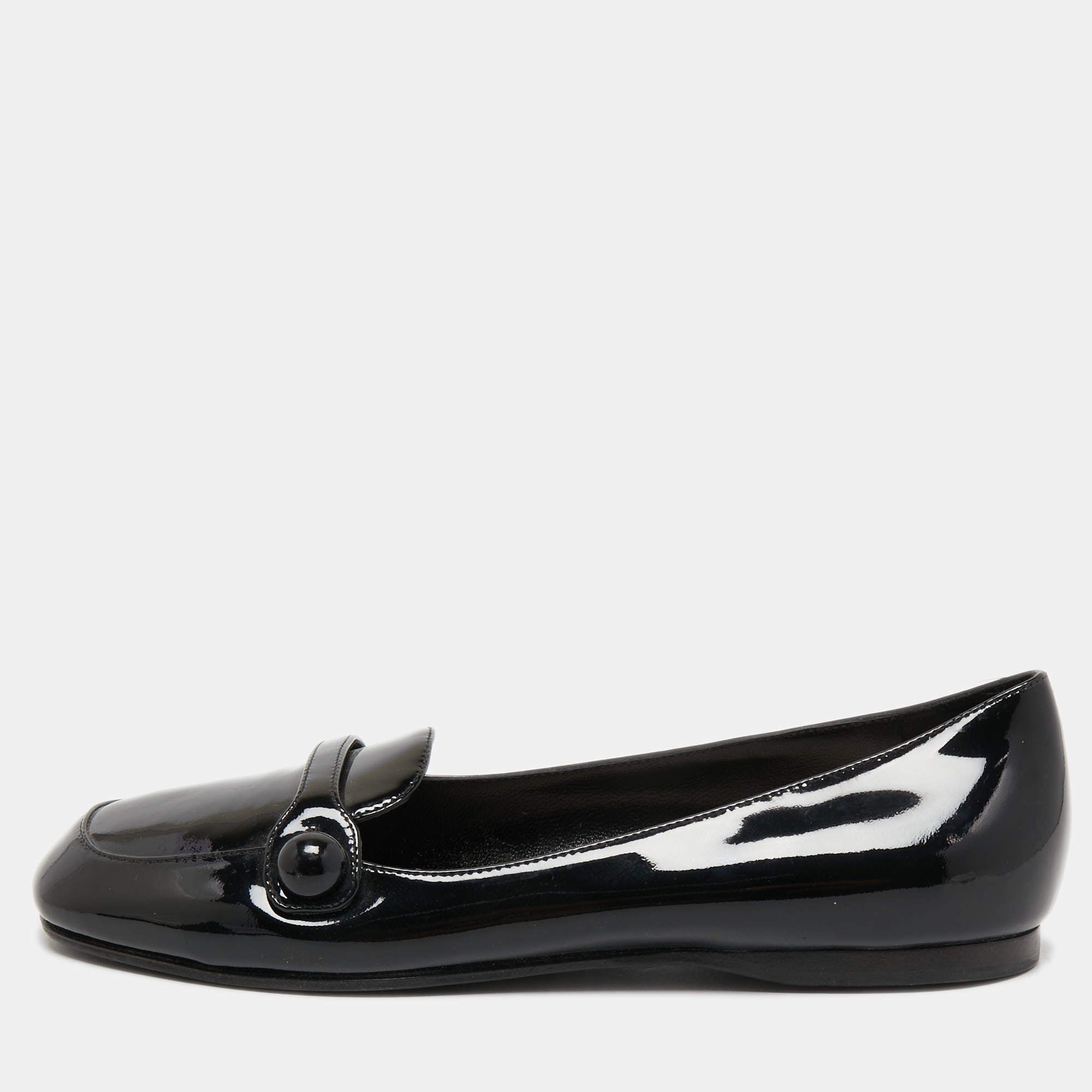 Miu Miu o1B3y1r0526 Patent Slip On Loafers in Black Size US 8 / IT 38 - 1 Thumbnail