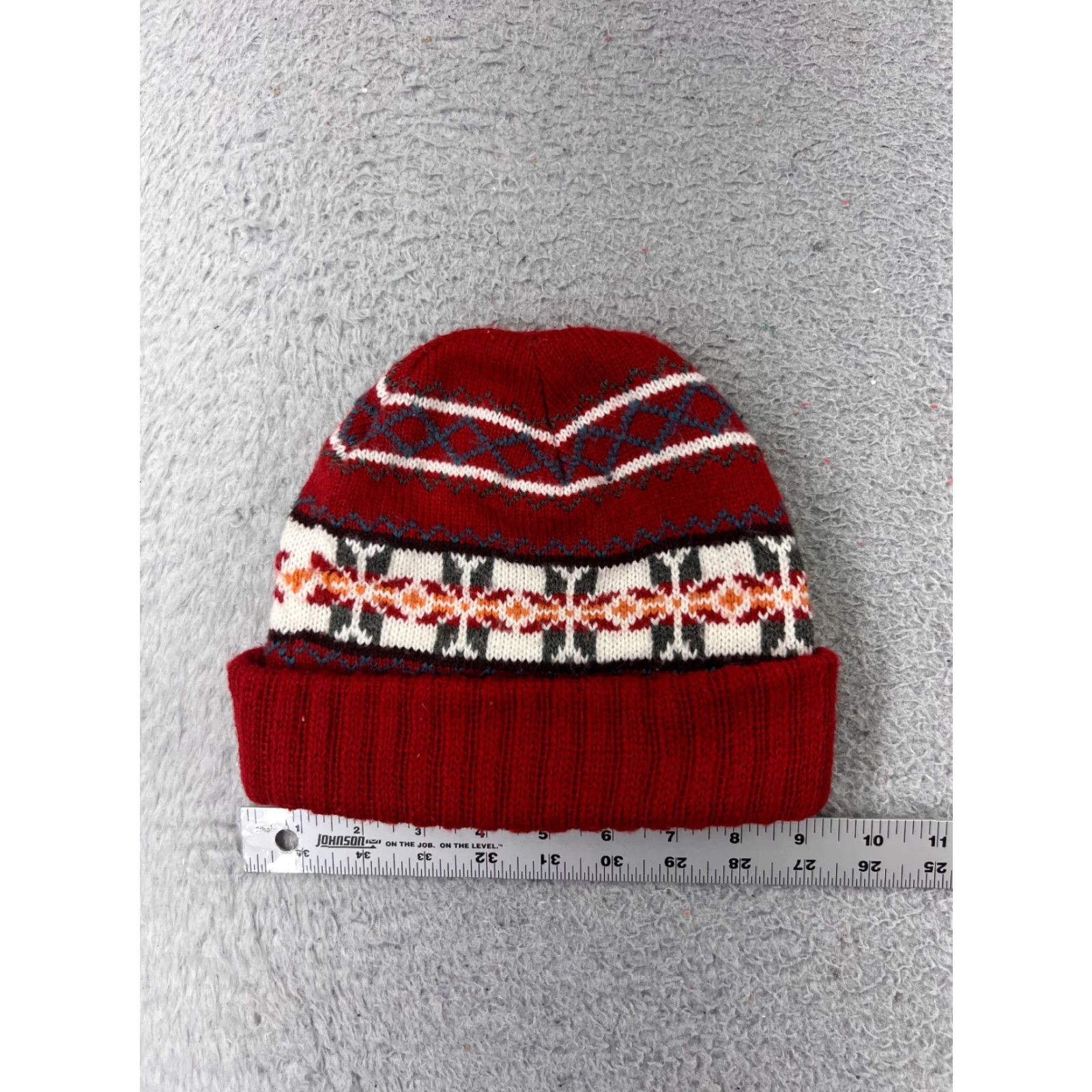 Vintage Unbranded Beanie Toque Hat Adult One Size Red Knit 100% Acrylic Fair Isle Winter Snow Ski Size ONE SIZE - 2 Thumbnail
