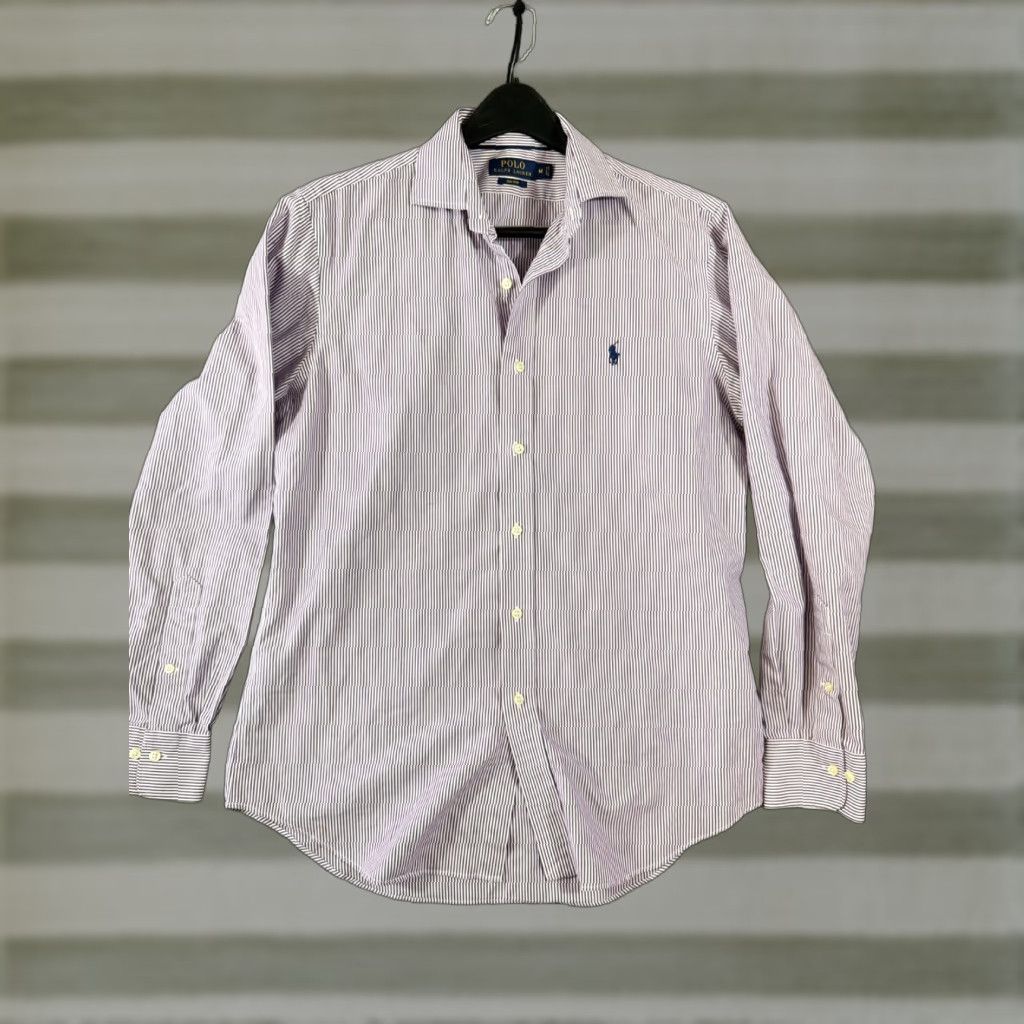 Polo Ralph Lauren Polo Ralph Lauren Shirt Mens M Purple White Striped Non-Iron Slim Fit Pony Logo Long Sleeve Size US M / EU 48-50 / 2 - 1 Thumbnail