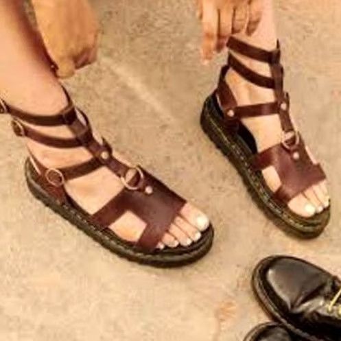 Dr. Martens VINTAGE Dr. Martens Adaira Gladiator Sandal Women 8 8.5 39 Brown Leather Slip-on? Size US 8 / IT 38 - 3 Thumbnail