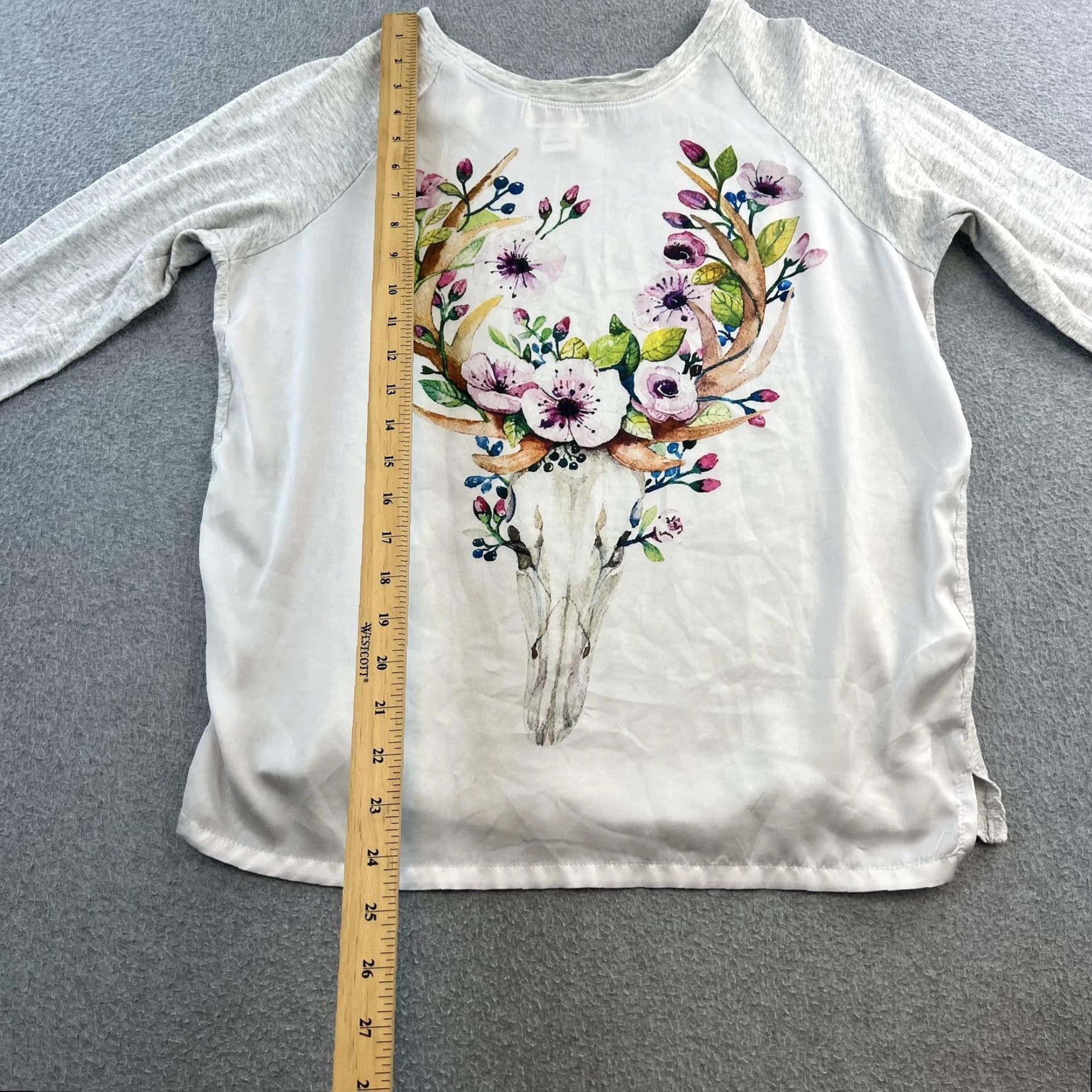 Ariat Ariat Shirt Womens Small White Gray Floral Antler Skull Raglan Western Top Size S / US 4 / IT 40 - 3 Thumbnail