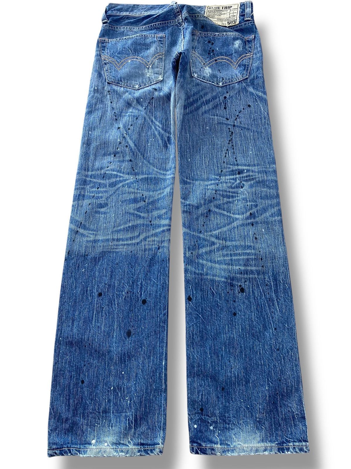 Japanese Brand Blue Trip Ripped With Paint Splatter Straight Leg Jeans Size US 32 / EU 48 - 3 Thumbnail