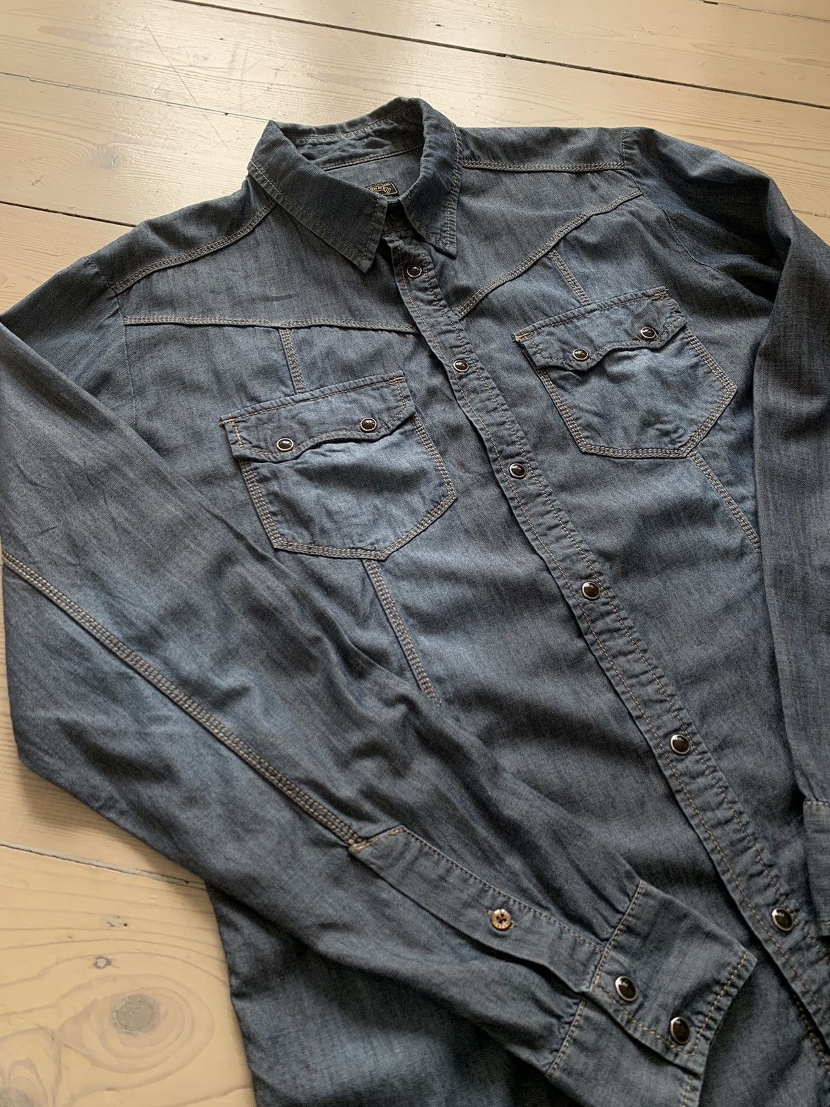 Designer × Japanese Brand 291295 Homme button up light blue denim western shirt Size US M / EU 48-50 / 2 - 4 Thumbnail