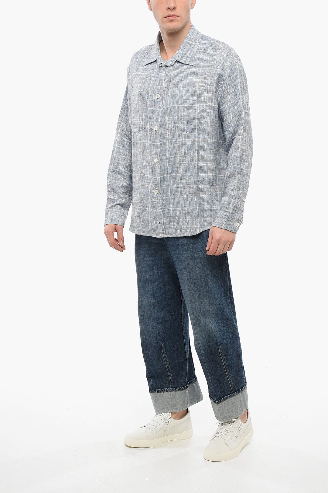 1989 STUDIO og1mm0725 Tweed Printed Logo Shirt in Light Blue Size US XXL / EU 58 / 5 - 4 Thumbnail