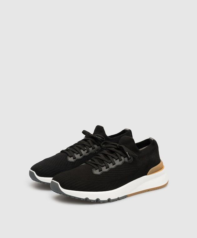 Brunello Cucinelli Men's Melange Knit Runner Black Sneakers