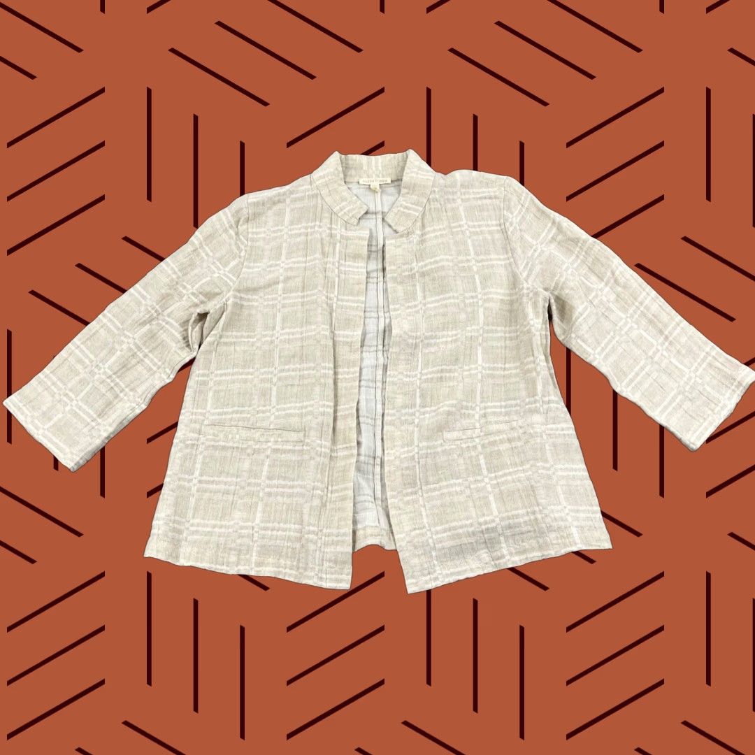 Eileen Fisher Eileen Fisher Blazer Jacket Womens Small Beige Organic Linen Cotton Open Front Size S / US 4 / IT 40 - 1 Thumbnail