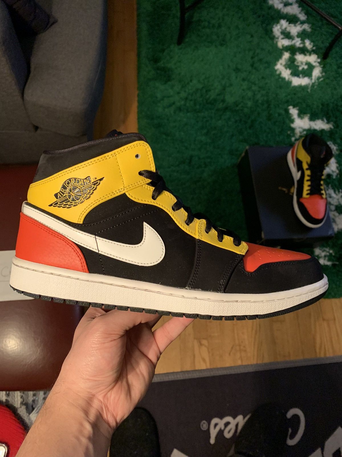 Jordan Brand × Nike Jordan 1 Mid Black Amarillo Orange Size US 10.5 / EU 43-44 - 3 Thumbnail