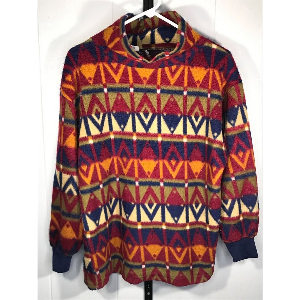 Other Vintage Aztec Fleece Mock Neck Sweatshirt pullover made USA Size US S / EU 44-46 / 1 - 1 Thumbnail