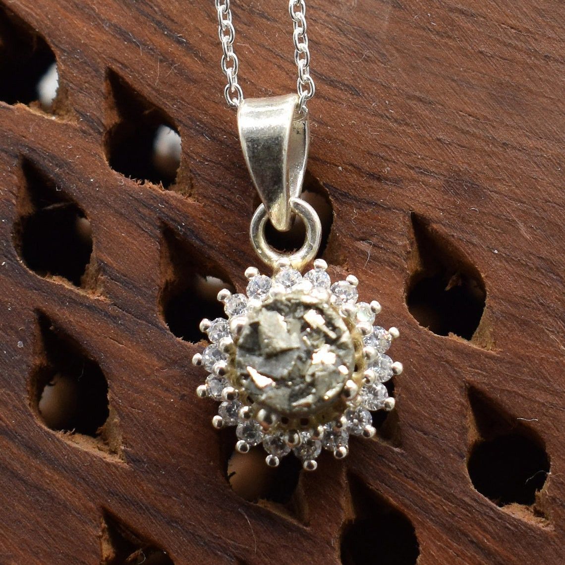 Handmade Pyrite Gemstone 925 K Silver Pendant Necklace - 18 Inch Size ONE SIZE - 2 Thumbnail