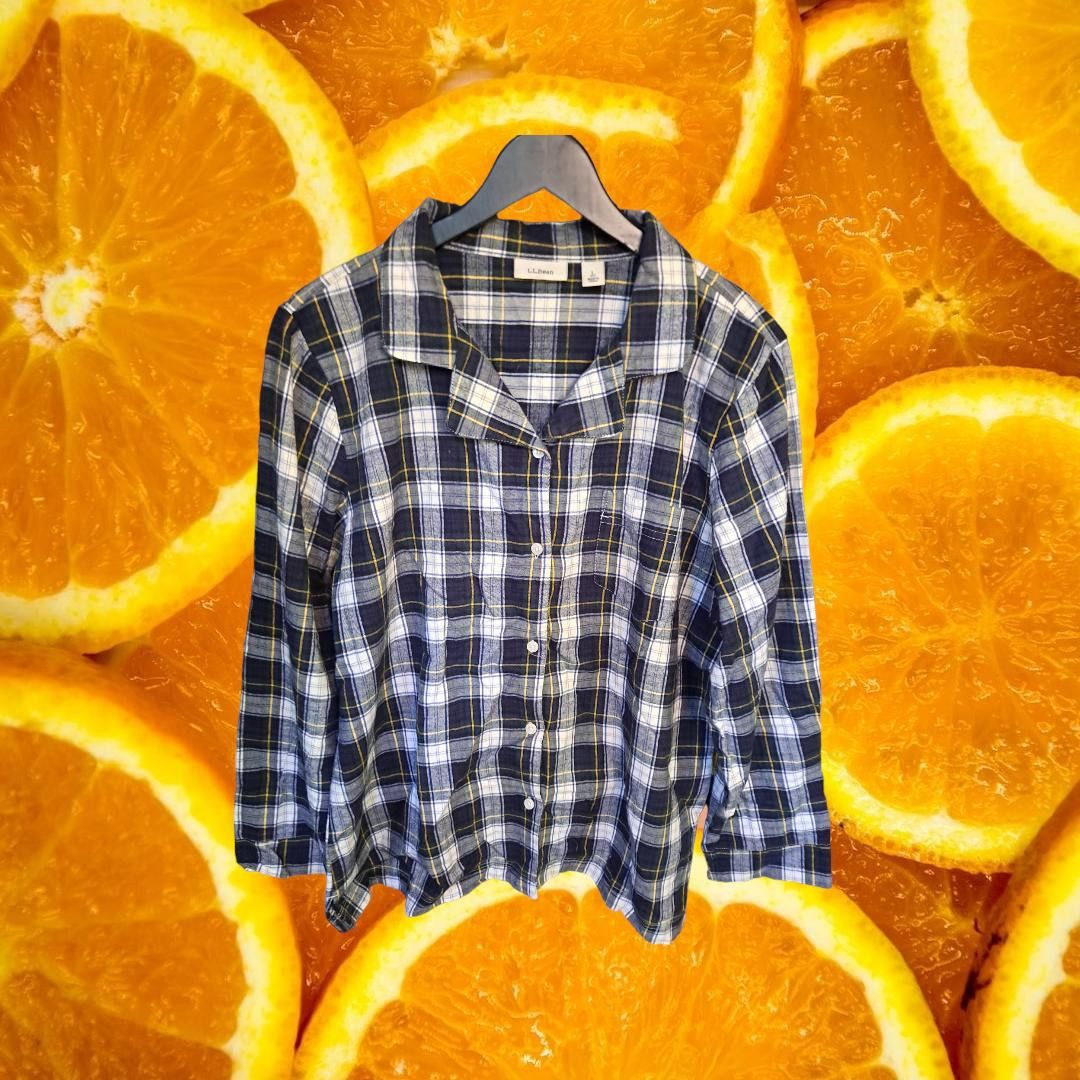L.L. Bean L.L.Bean Flannel PJ Top V Neck Blue, Yellow and White Size L Size US L / EU 52-54 / 3 - 1 Thumbnail