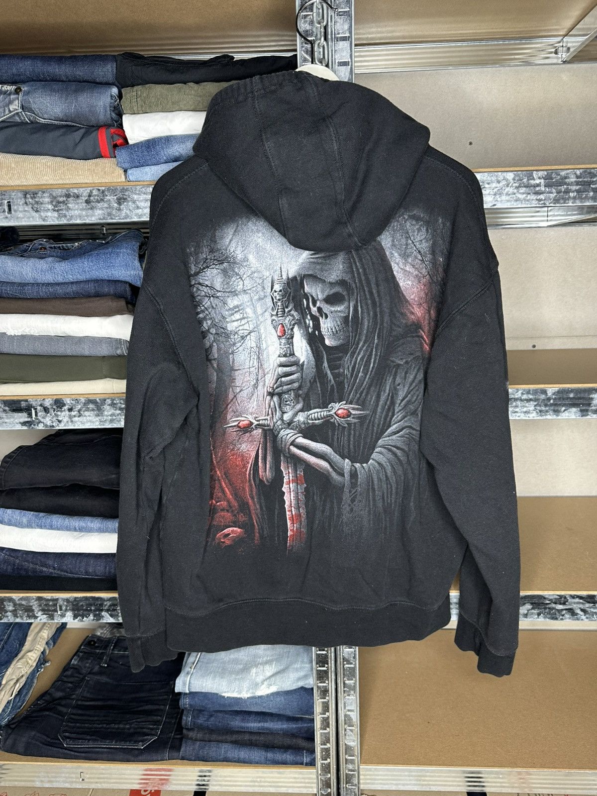 Band Tees Spiral Grim Reaper Skull Hoodie XL Gothic Full Print Swords Size US XL / EU 56 / 4 - 2 Thumbnail