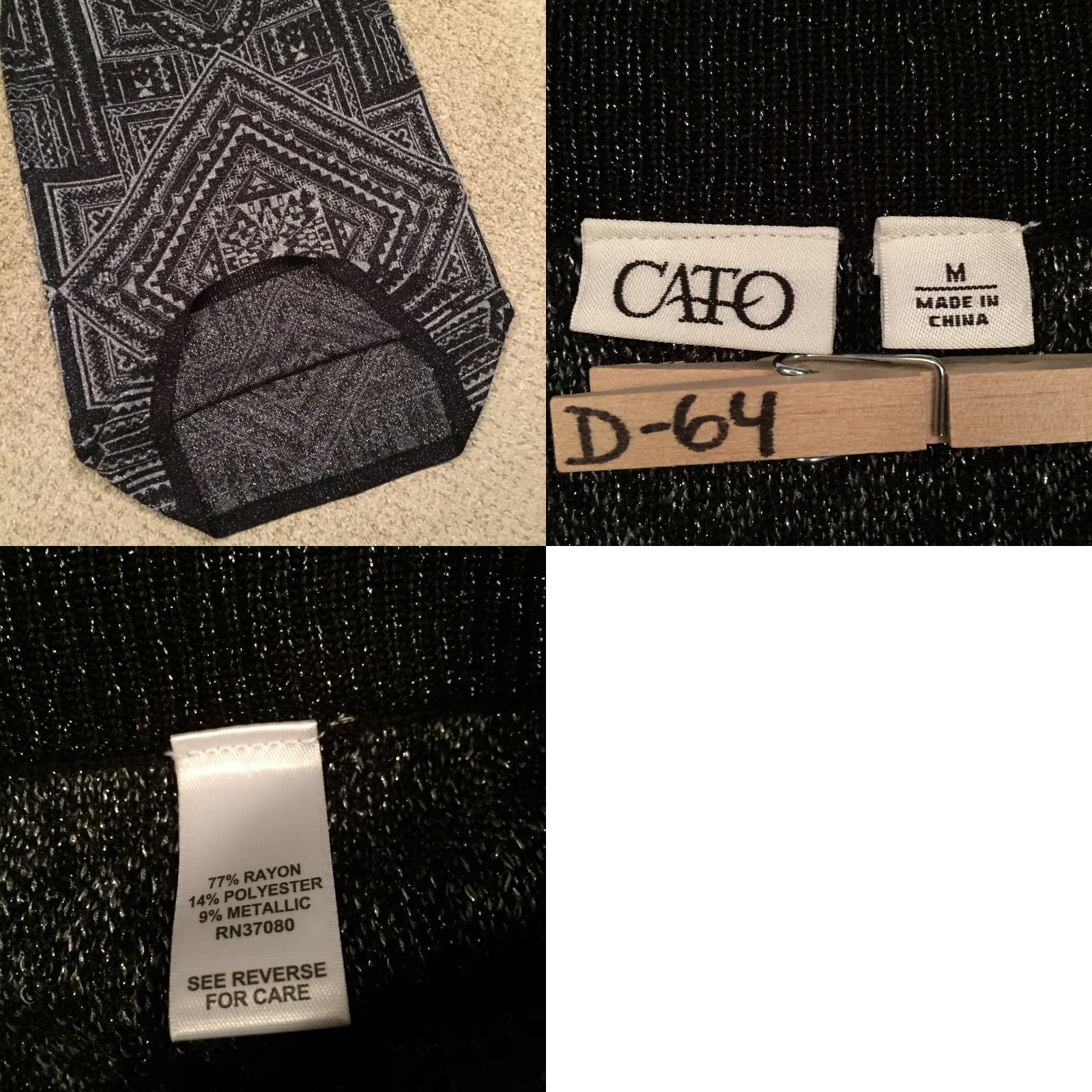 Vintage VINTAGE Cato Pencil Skirt Medium Midi Unlined Pull On Black Geometric Size 32" / US 10 / IT 46 - 8 Thumbnail
