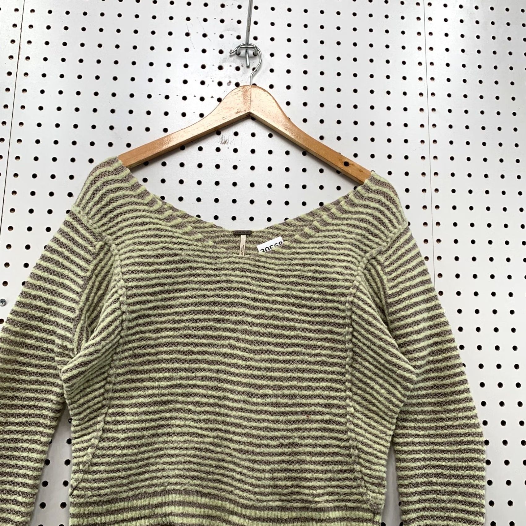 Free People Free People Striped Sweater Womens XS Wool Linen Blend V Neck Beige 21.5" width Size XS / US 0-2 / IT 36-38 - 2 Thumbnail
