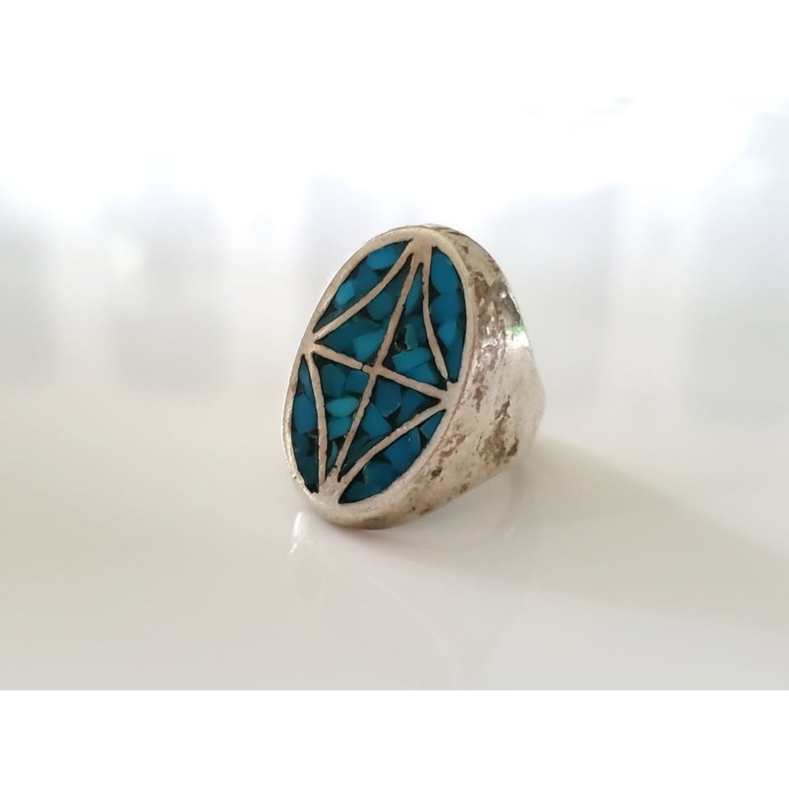 Other Vintage Silver-plate Turquoise Inlay Ring Size ONE SIZE - 3 Thumbnail