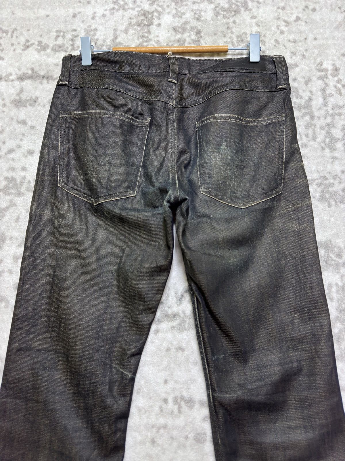Vintage Vintage Back Number Waxed Black Distressed Denim Jeans Size US 31 - 9 Thumbnail