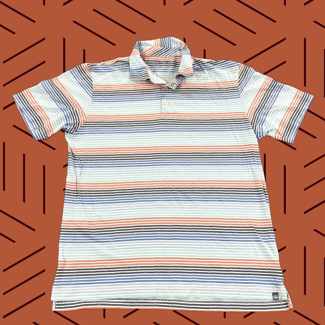 Peter Millar PETER MILLAR Polo Shirt Men Large Multicolor Striped Blue White Pima Cotton Golf Shirt Size US L / EU 52-54 / 3 - 1 Thumbnail