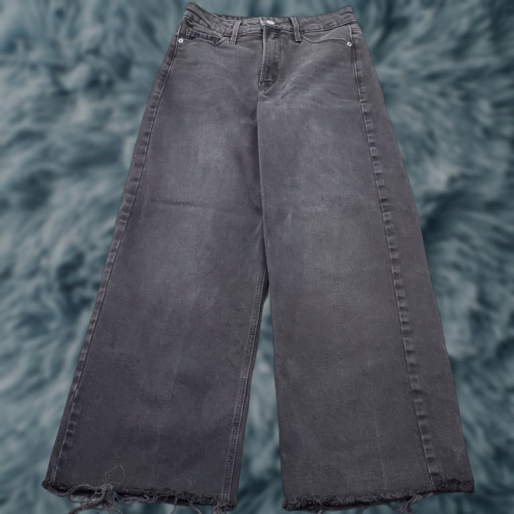 Old Navy Old Navy Jeans Womens 0 Black Denim Stretch Raw Hem Extra High Rise Wide Leg Jeans Size 25" / US 0 / IT 36 - 1 Thumbnail