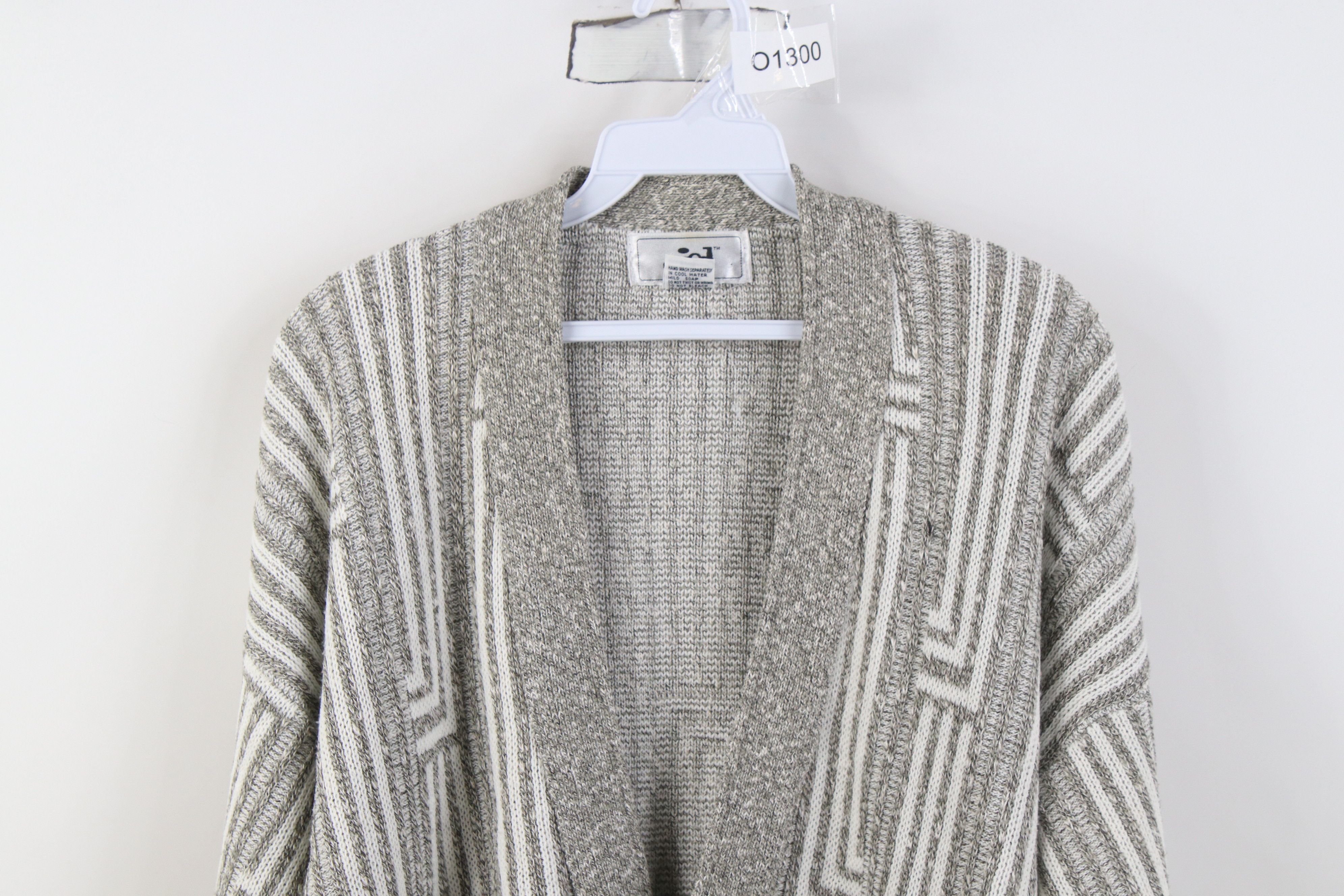 Vintage Vintage 90s Streetwear Trippy Knit Cardigan Sweater Gray Size US S / EU 44-46 / 1 - 2 Thumbnail